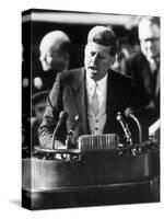 President John F. Kennedy Delivers Inaugural Address after Taking Oath of Office, January 20, 1961-null-Stretched Canvas