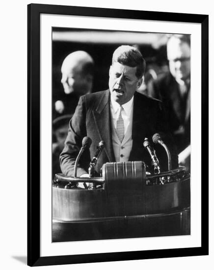 President John F. Kennedy Delivers Inaugural Address after Taking Oath of Office, January 20, 1961-null-Framed Photographic Print