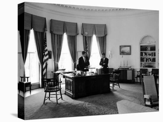 President John F. Kennedy in Oval Office with Brother, Attorney General Robert F. Kennedy-Art Rickerby-Stretched Canvas