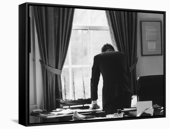 President John F. Kennedy in the Oval Office During the Steel Crisis-null-Framed Stretched Canvas