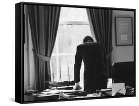 President John F. Kennedy in the Oval Office During the Steel Crisis-null-Framed Stretched Canvas