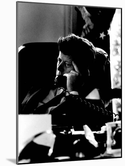 President John F. Kennedy Looking Serious on Telephone in White House during Cuban Missile Crisis-Art Rickerby-Mounted Photographic Print