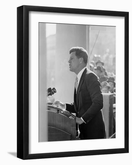 President John F. Kennedy Making Inaugural Address-Joe Scherschel-Framed Photographic Print