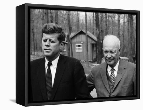 President John F. Kennedy Meeting with Former President Dwight Eisenhower at Camp David-Ed Clark-Framed Stretched Canvas