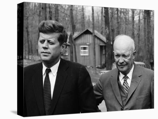 President John F. Kennedy Meeting with Former President Dwight Eisenhower at Camp David-Ed Clark-Stretched Canvas