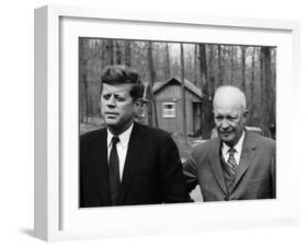 President John F. Kennedy Meeting with Former President Dwight Eisenhower at Camp David-Ed Clark-Framed Photographic Print