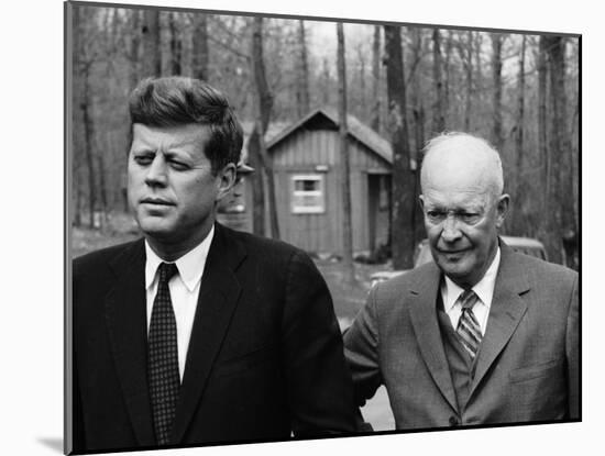 President John F. Kennedy Meeting with Former President Dwight Eisenhower at Camp David-Ed Clark-Mounted Photographic Print