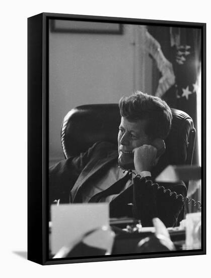 President John F. Kennedy on the Telephone in the Oval Office During the Steel Crisis-Art Rickerby-Framed Stretched Canvas