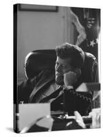 President John F. Kennedy on the Telephone in the Oval Office During the Steel Crisis-Art Rickerby-Stretched Canvas