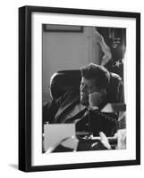 President John F. Kennedy on the Telephone in the Oval Office During the Steel Crisis-Art Rickerby-Framed Premium Photographic Print