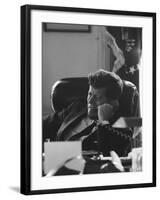 President John F. Kennedy on the Telephone in the Oval Office During the Steel Crisis-Art Rickerby-Framed Photographic Print