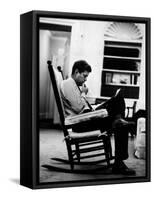 President John F. Kennedy Sitting Alone, Thoughtfully, in His Rocking Chair in the Oval Office-Paul Schutzer-Framed Stretched Canvas