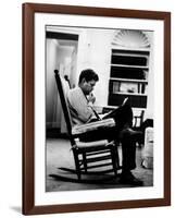 President John F. Kennedy Sitting Alone, Thoughtfully, in His Rocking Chair in the Oval Office-Paul Schutzer-Framed Photographic Print