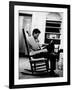 President John F. Kennedy Sitting Alone, Thoughtfully, in His Rocking Chair in the Oval Office-Paul Schutzer-Framed Photographic Print