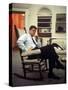 President John F. Kennedy Sitting in Rocking Chair in His White House Office-Paul Schutzer-Stretched Canvas