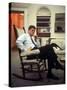 President John F. Kennedy Sitting in Rocking Chair in His White House Office-Paul Schutzer-Stretched Canvas