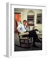 President John F. Kennedy Sitting in Rocking Chair in His White House Office-Paul Schutzer-Framed Photographic Print