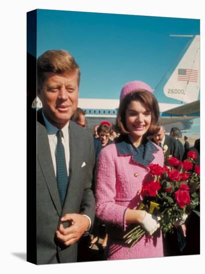 President John F. Kennedy Standing with Wife Jackie After Their Arrival at the Airport-Art Rickerby-Stretched Canvas