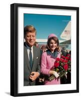 President John F. Kennedy Standing with Wife Jackie After Their Arrival at the Airport-Art Rickerby-Framed Premium Photographic Print