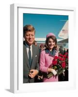 President John F. Kennedy Standing with Wife Jackie After Their Arrival at the Airport-Art Rickerby-Framed Premium Photographic Print