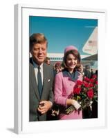 President John F. Kennedy Standing with Wife Jackie After Their Arrival at the Airport-Art Rickerby-Framed Photographic Print