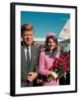 President John F. Kennedy Standing with Wife Jackie After Their Arrival at the Airport-Art Rickerby-Framed Photographic Print