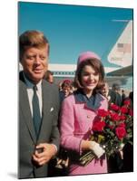 President John F. Kennedy Standing with Wife Jackie After Their Arrival at the Airport-Art Rickerby-Mounted Photographic Print