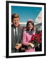 President John F. Kennedy Standing with Wife Jackie After Their Arrival at the Airport-Art Rickerby-Framed Photographic Print