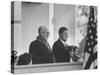 President John F. Kennedy Stands at His Inauguration Ceremonies with His Father Joseph P. Kennedy-Joe Scherschel-Stretched Canvas