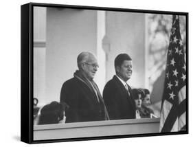 President John F. Kennedy Stands at His Inauguration Ceremonies with His Father Joseph P. Kennedy-Joe Scherschel-Framed Stretched Canvas
