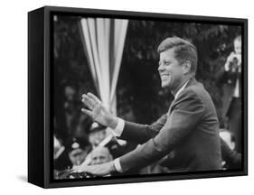 President John F. Kennedy, Waving at Crowd During Speech-John Dominis-Framed Stretched Canvas
