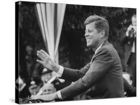 President John F. Kennedy, Waving at Crowd During Speech-John Dominis-Stretched Canvas