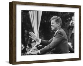 President John F. Kennedy, Waving at Crowd During Speech-John Dominis-Framed Photographic Print