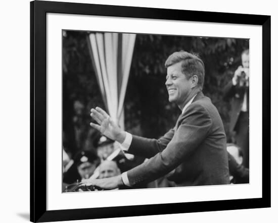 President John F. Kennedy, Waving at Crowd During Speech-John Dominis-Framed Photographic Print