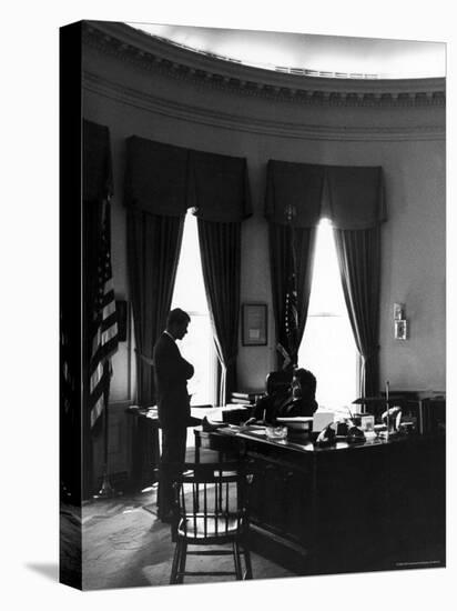 President John F. Kennedy with Brother, Attorney General Robert Kennedy in White House Office-Art Rickerby-Stretched Canvas