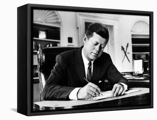 President John F. Kennedy Working at His Desk in the Oval Office of the White House-Alfred Eisenstaedt-Framed Stretched Canvas