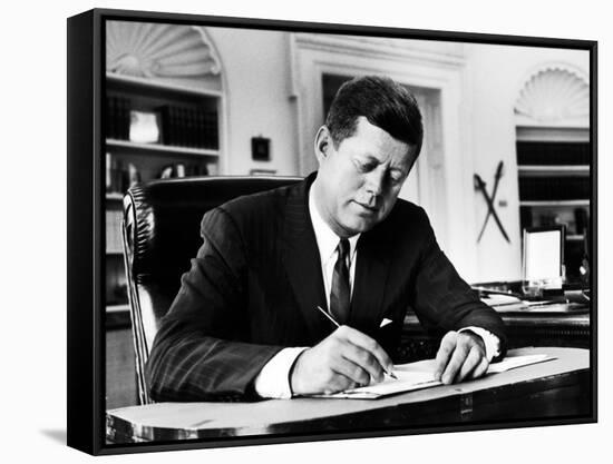 President John F. Kennedy Working at His Desk in the Oval Office of the White House-Alfred Eisenstaedt-Framed Stretched Canvas