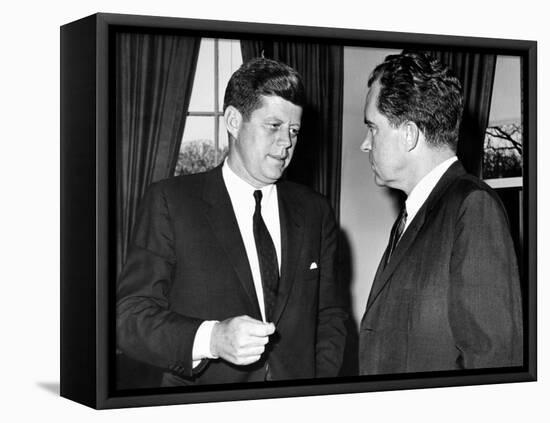 President John Kennedy Confers with Former Vice President Richard Nixon-null-Framed Stretched Canvas