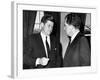 President John Kennedy Confers with Former Vice President Richard Nixon-null-Framed Photo