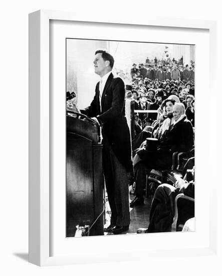 President John Kennedy Delivering His Inaugural Address-null-Framed Photo