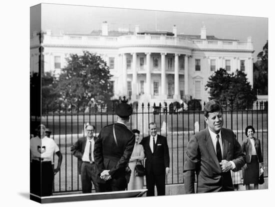 President John Kennedy in Front of the White House-null-Stretched Canvas