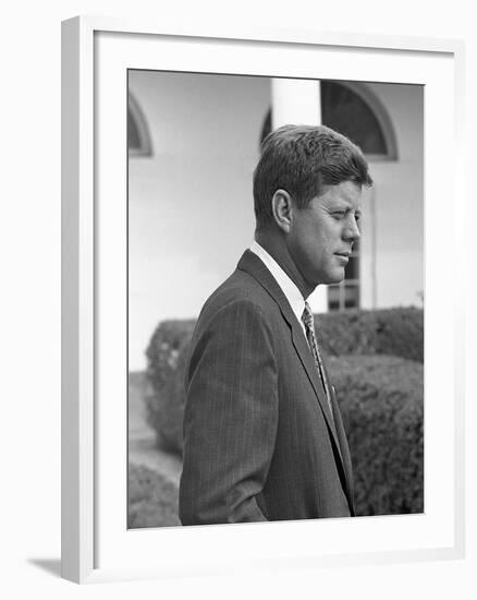 President John Kennedy in the White House Rose Garden. Oct. 24, 1961-null-Framed Photo