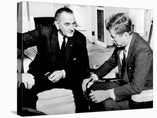 President John Kennedy Meeting with Vice President Lyndon Johnson-null-Stretched Canvas