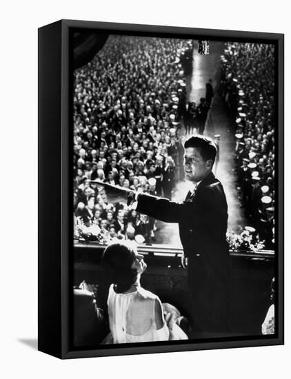 President John Kennedy Next to His Wife Jacqueline Overlooking Crowd Attending His Inaugural Ball-Paul Schutzer-Framed Stretched Canvas