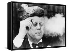 President John Kennedy, Smoking a Cigar at a Democratic Fundraiser, Oct. 19, 1963-null-Framed Stretched Canvas