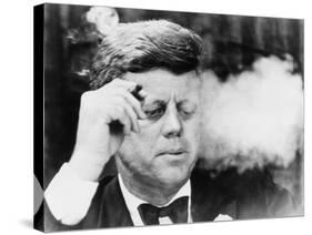 President John Kennedy, Smoking a Cigar at a Democratic Fundraiser, Oct. 19, 1963-null-Stretched Canvas