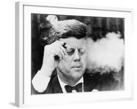 President John Kennedy, Smoking a Cigar at a Democratic Fundraiser, Oct. 19, 1963-null-Framed Photo