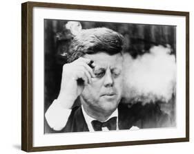 President John Kennedy, Smoking a Cigar at a Democratic Fundraiser, Oct. 19, 1963-null-Framed Photo