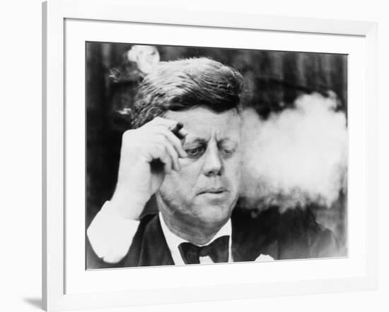 President John Kennedy, Smoking a Cigar at a Democratic Fundraiser, Oct. 19, 1963-null-Framed Photo