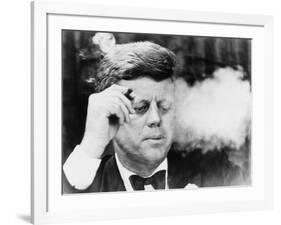 President John Kennedy, Smoking a Cigar at a Democratic Fundraiser, Oct. 19, 1963-null-Framed Photo